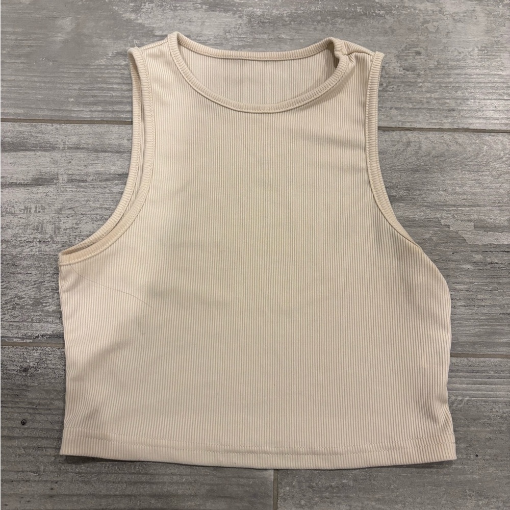 Sleeveless Ribbed Cream Tank Top